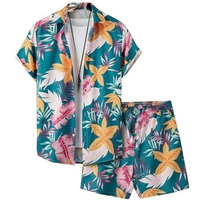 Leriya Fashion Unisex Night Dress || Rayon Palm Tree & Leaf Printed Night Suit Set || Summer Wear Short Pajama Set || Pajama Shorts Night Suits Set || Short Sleeve Night Wear (X-Large, Rama)