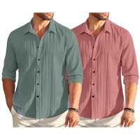 Royalscout Men's Solid Regular Fit Shirt (2_Pop_222_Green & Peach
