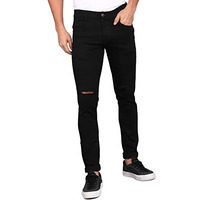 Urbano Fashion Men's Black Knee Slit Distressed Jeans Stretchable (Hpskneeslit-Black-28-Fba)