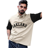 Maniac Mens Printed Polo Neck Half Sleeve Biscuit And Black Cotton Oversized T-Shirt