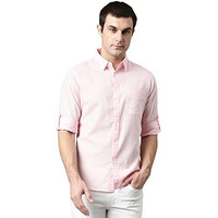 Dennis Lingo Men's Cotton Solid Slim Fit Casual Shirt With Pocket, Roll Up Full Sleeve Shirt For Formal & Casual Wear (C615_Pink, Medium)