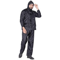 Hsr Casual Style Raincoat 100% Waterproof Polyester Double Layer Standard Length Rain Coat For Men Bike With Pants, Adjustable Hood (Xxl, Black)