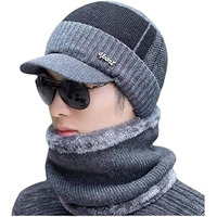 Alexvyan 1 Set Hat Style Soft Casual Cap And Scarf Imported Warm Snow And Air Proof Fleece Knitted Beanie Winter Cap With Scarf For Men Boy Male (Grey Hat)