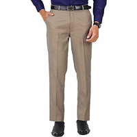 Mc Henry Men's Stretchable Self Design Beige Formal Regular Fit Trousers(Lbeige3804-32_Colour-Beige_Size:32)