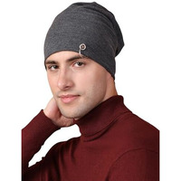 Vimal Jonney Dark Grey Cotton Blended Free Size Beanie Cap For Men-Ring_Cap_Anthra_01