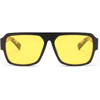 Noir Gaze Square Shaped Black Frame & Yellow Lens Unisex Sunglasses|Designer Sunglasses For Men & Women| 100% Uv Protected | With Textured Printed Temples| Comfortable| Classic Shades| Best Gift Items