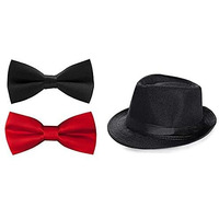 Accery Kids Fedora Hat With Black And Red Bow Tie (Black, Medium)