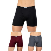 Lux Cozi Men's Cotton Blend Modern Trunks (Pack Of 3) (Cozi_Mexx_Drw_Ie_3Pc_Black, Dark Grey, Maroon