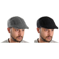 Clothera Cotton Golf/Flat Caps For Men (Pack Of 2) (Black & Grey), Free Size