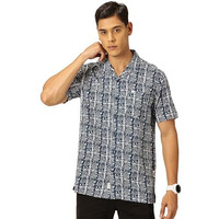 Thomas Scott Men Cotton Rayon Half Sleeves Cuban Collar Printed Casual Shirt (Medium Blue, L)