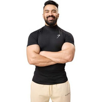 Men Half Sleeves Slim Fit Compression High Neck Sports And Gym Tshirt Black