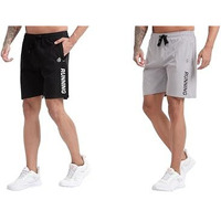 Blue Star Shark Men Shorts || Shorts For Men || Men Shorts Casual Short || Summer Solid Shorts Running Gym Sports Shorts With Pockets (Short) (L, Black-Grey) - Pack Of 2