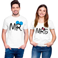 Hangout Hub Unisex Cotton Hh8 Round Neck Regular Fit T-Shirt Mr Mrs (White;L (40), M (36) ;) Pack Of 2 Couple T-Shirts