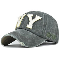 Aavjo Unisex Denim Cotton Vintage Embroidered Adjustable Baseball Cap (Ny - Green)