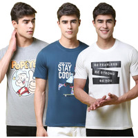 Pinkmint Combo T-Shirt For Men L Cotton Blend Printed T-Shirt L Regular Half Sleeve T-Shirt Ll Casual Wear(Pack Of 3) Multicolour