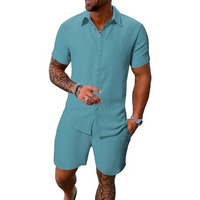 Tagdo Men's 2-Piece Black Summer Outfit - Short-Sleeve Shirt And Matching Shorts - Casual Beachwear Set (Men-Coord-2034-Aqua-M)
