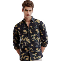 U-Turn Men's Cotton Casual/Semi Formal Slim Fit Printed Shirt For Men Stylish Latest (Black-Yellow; Medium)