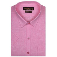 Accox Men's Breathable Cotton Linen Half Sleeves Solid Plain Regular Fit Formal Shirt For Men (Gcr233_42) Pink