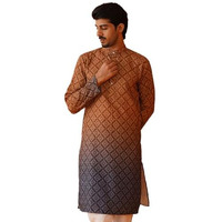 Jompers Brown Brown Ombre Printed Kurta Pyjama Set For Men (Brown, L)