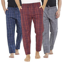 Xyxx Men's Super Combed Cotton Checkered Checkmate Pyjamas [Pack Of 3] Elasticated Waist, Drawstring | Loungewear For Men In Grey, Pink & Red Checks