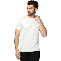 Inkkr Men's Solid Round Neck Polyester White T-Shirt