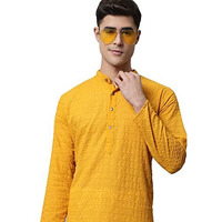 Jompers Men Mustard And Embroidered Kurta With Churidar (Mustard, S)