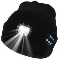 Fabseasons Acrylic Unisex Winter Skull Cap/Beanie/Hat With Rechargeable Led Lights & In-Built Wireless Bluetooth Headphones - For Outdoors/Trekking/Running Black, Free Size