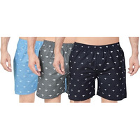 Raploch 100% Cotton Boxer Shorts For Men - Cannon Print - Pack Of 3 (Multicolor) (Large)