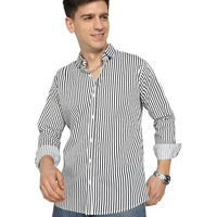 Men's Cotton Casual Printed Striped Stylish Latest Shirt For Men (Black-White; Large)