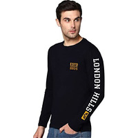London Hills Printed Men's Round Neck Black Full Sleeve T Shirt