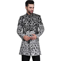 Wintage Embroidered Velvet Black Bandhgala :- 40 / Medium :- Blazer1559