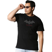 Bewakoof Men's Printed 100% Cotton Plus Size T-Shirt - Regular Fit, Round Neck, Half Sleeves Black