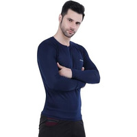 Athmonk Compression T-Shirt Vest Body Shaper Long Full Sleeve For Men Boys Branded - Poly Lycra Fabric - Workout Gym Cricket Football Sports Training - Keep Dry Tight Skin Fit - Round Neck - Navy, Xl