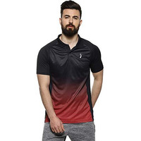 Campus Sutra Men's Jet Black & Crimson Red Ombre Polo Activewear T-Shirt For Casual Wear | Spread Collar | Short Sleeve | Button Closure | Jersey T-Shirt Crafted With Comfort Fit For Everyday Wear