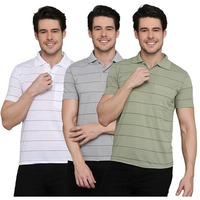Inkkr Striped Men Polo Neck T-Shirt Combo (Maroon,Teel,Lgreen) L