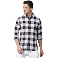 Dennis Lingo Men's Checkered Navy Slim Fit Casual Shirt With Spread Collar (M)