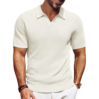 Denimholic Cotton Knitted Polo T Shirt For Man | Ribbed Textured Knit Polo Mens Tshirts | Collar T Shirts For Men (In, Alpha, Xl, Off White)