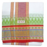 Exclusive Dhoties Men's Traditional Cotton Dhoti With 6" Inch Border Dhoti Size 10X6 (Or) 4.62Mtr Dhoti With 2.77Mtr Angavastram