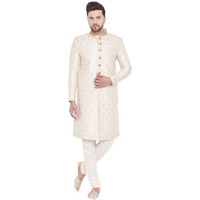 Vastramay Men's Beige And Gold Silk Blend Sherwani Set_Vasmsw127Bgnmvpgo_36