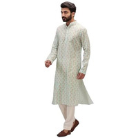 Lookmark Men's Cotton Blend Printed Long Kurta Suitable For All Indian Wedding, Occasions, And Festivals (Az-Lm-Og-Kurta 29-Xl) Green