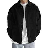 Maniac Jump Cuts Mens Solid Corduroy Full Sleeve Black Poly Cotton Regular Fit Shirt, Large