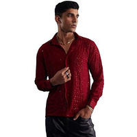 Vastramay Men's Maroon Georgette Ethnic Shirt For Men I Full Sleeve Sequins Shirt I Festive Party Formal Collection For Men_Vasmsh209Ma_36