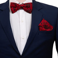 Vibhavari Men's Red Microfiber Bow Tie & Pocket Square