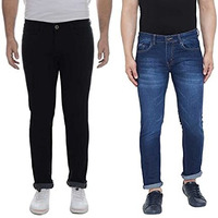 Ben Martin Men's Pack Of 2 Regular Fit Stretchable 30 Size Black & Dark Blue Casusal Denim Mid Rise Combo Jeans Pant For Men, Cmb-2
