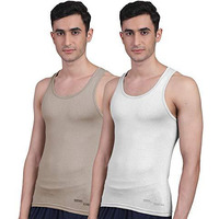 Freecultr Vest For Men | Bamboo Sleeveless, Super Soft Round Neck Gym Comfort Vest | Workout Regular Fit Innerwear | Breathable Sando With Long Hemline - Xl Pack Of 2-Beach Sand,White