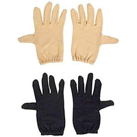 Digital Shopee Cotton Double Layer Hand Gloves For Driving And Hiking, Protection From Sun And Dust Reusable & Washable - Free Size, Black & Skin Color (Combo Pack Of 2)
