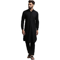 Sojanya (Since 1958 Men's Cotton Black Pathani Kurta Salwar Set