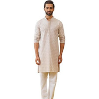 Jompers Men's Beige Sequin Embroidered Pure Cotton Kurta With Pyjamas (Beige, M)