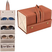 Jd Fresh Sunglass Organizer/Foldable Spectacles Case/4 Slots Travel Googles Organizer Box/Eyeglasses Display Container Box/Hanging Eyewear Holder For Men And Women - (Brown)