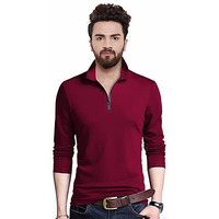 Eyebogler Men's Regular Fit Cotton Fabric Polo Collar Neck Zip Clouser T-Shirt-L-T304-Wr Wine Red